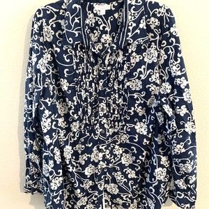 Charter Club Shirt Womens 22W Navy Blue Paisley Button Front